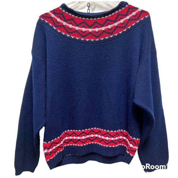Vintage blue & red round neck pull over sweater - Picture 1 of 4